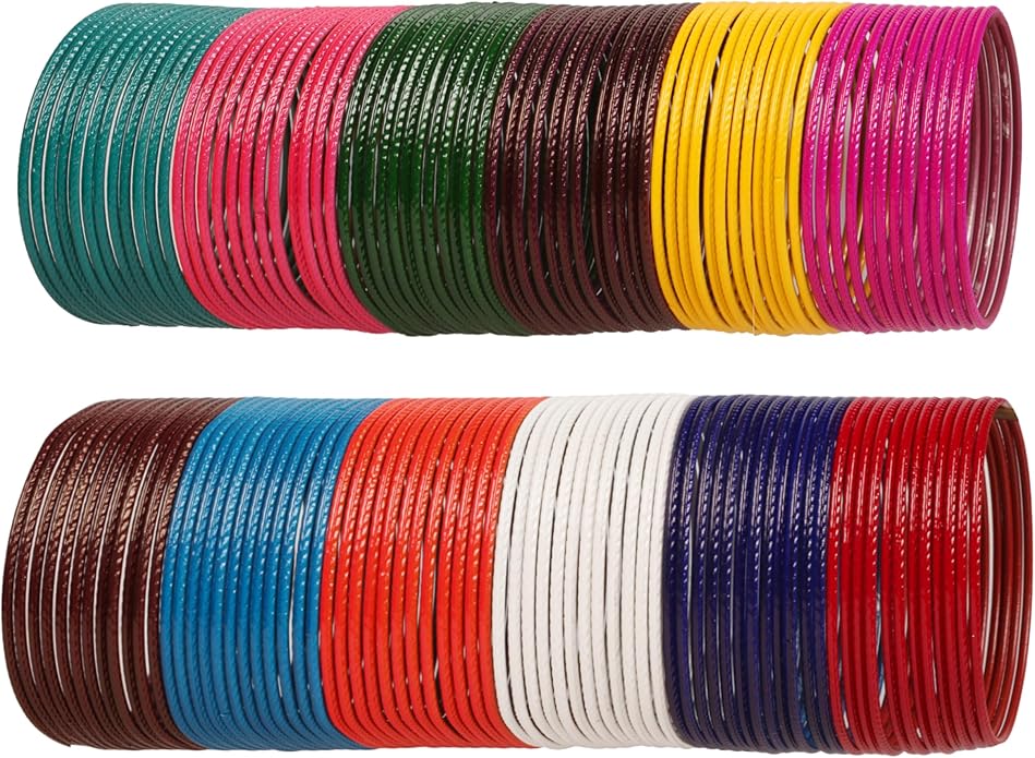 Touchstone indian bangles bracelets for women colorful churiyan set return gifts jewelry chudiya bulk pack bollywood metal bangle sets 12 textured vintage colors. Set of 144
