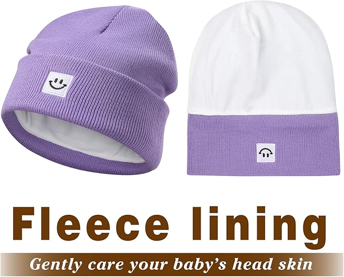 MaxNova 2 Pack Baby Beanie Fleece Lined Knit Toddler Hat for Girls Boys 0-8 Years