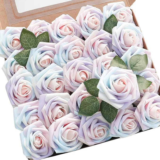 Artificial Flowers 25pcs Real Looking Whimsical Blush Foam Fake Roses by Floroom