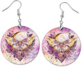 Round Wood Earrings Light Weight Printed Image Dangle Jewelry