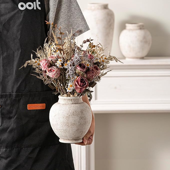 Ceramic Rustic Vase, Small Flower Farmhouse Vase Decorative Vase Short Pottery - Image 5
