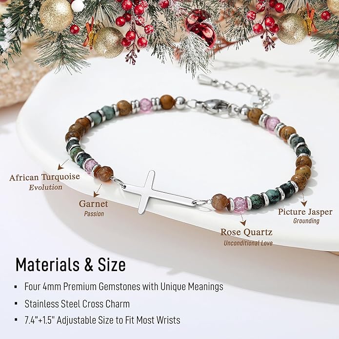 TONY & SANDY Christian Cross Bracelet for Women, Valentine's Day Gifts for Her, Confirmation Baptism Easter Gifts, Unique Gift for Friends Daughter Mom Sister in Christ Birthday Christmas