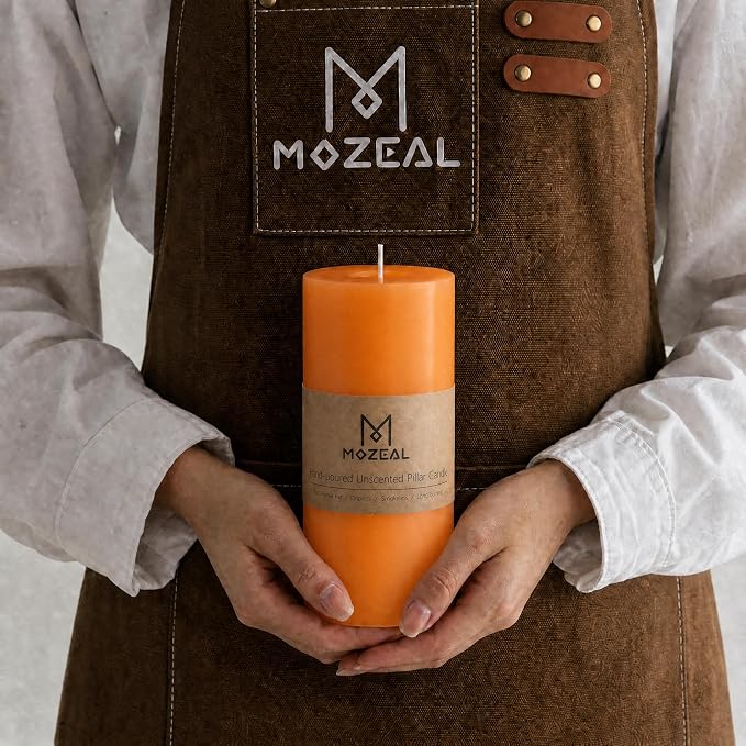 MOZEAL 3" x 8" Hand-Poured Unscented Large Candle, Smokeless Rustic Pillar - Image 2