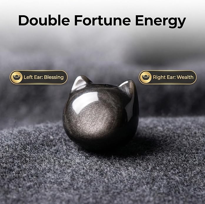 Money Attraction Cat Bracelet - Black Obsidian Women Bracelets -Wealth Prosperity Abundance Stone Bead Bracelet, Entrepreneur Business Luck Beaded Bracelets,Spiritual Mood Energy Cute Protection Stretch Bracelet,Health Good Luck Feng Shui Bracelets For...