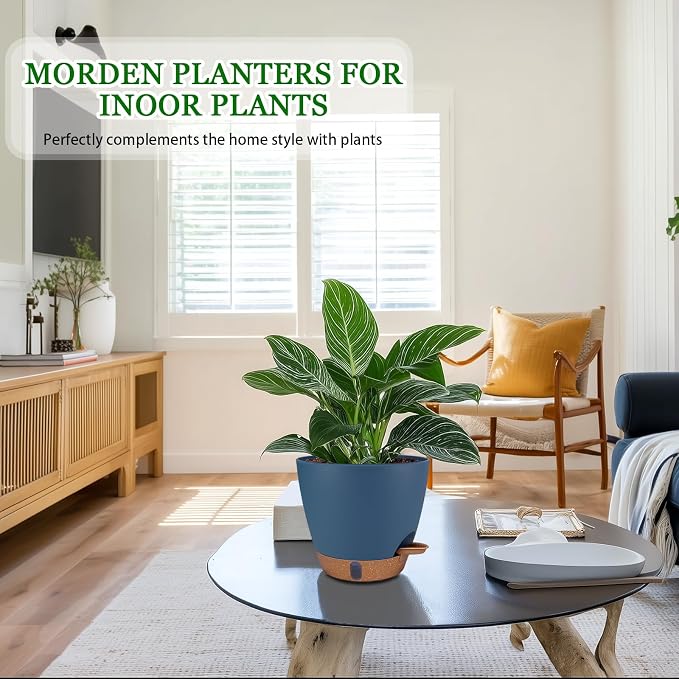 2 Pack 8 inch Plant Pots, Plastic Self Watering Planters | Drainage Holes - Image 2