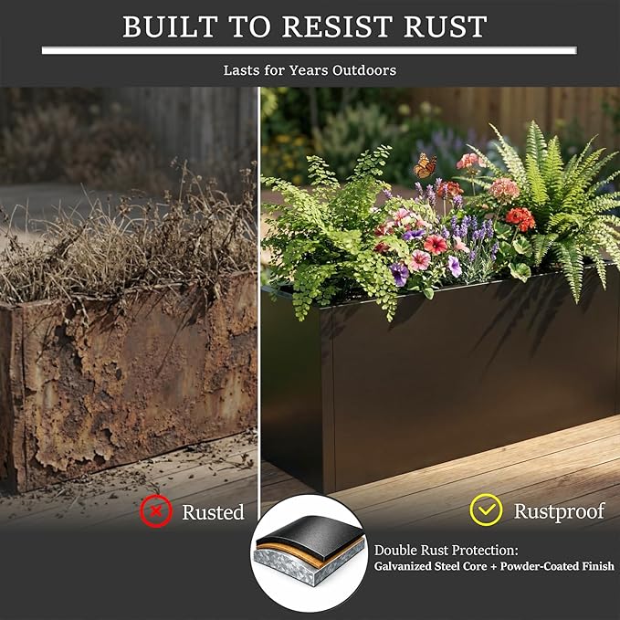 Metal Planter Box 32 Inch Outdoor, Galvanized Steel Raised Garden Bed | - Image 5