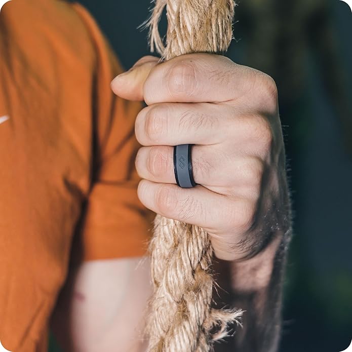 Rinfit Silicone Rings for Men 9mm Wide, 2mm Thick - Mens Rubber Wedding Bands - Infinity Ring with 2 Layers - Patented Design