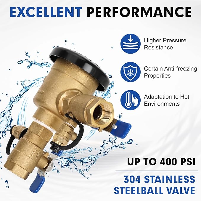 3/4" 720A Pressure Vacuum Breaker, Heavy-Duty Brass Backflow Preventer - Image 3