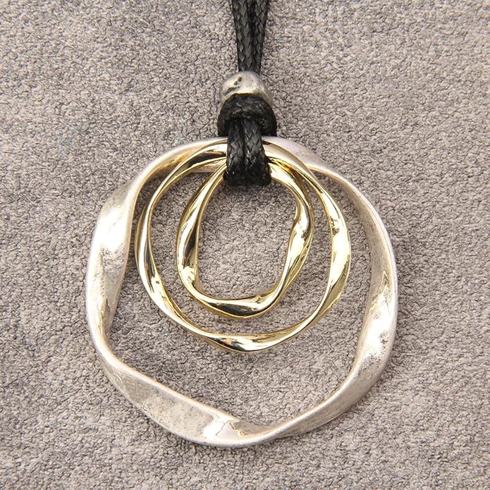 GelConnie Boho Necklaces for Women Vintage Silver Circles Long Pendant Necklace Cowgirl Sweater Necklace Adjustable Leather Choker Necklace for Women