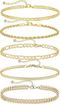 DEARMAY 14K Gold Plated Bracelets for Women, Jewelry Sets Cute Tennis Beaded Bracelets Cuban Link Paperclip Chain Dainty Bracelet Pack Gifts