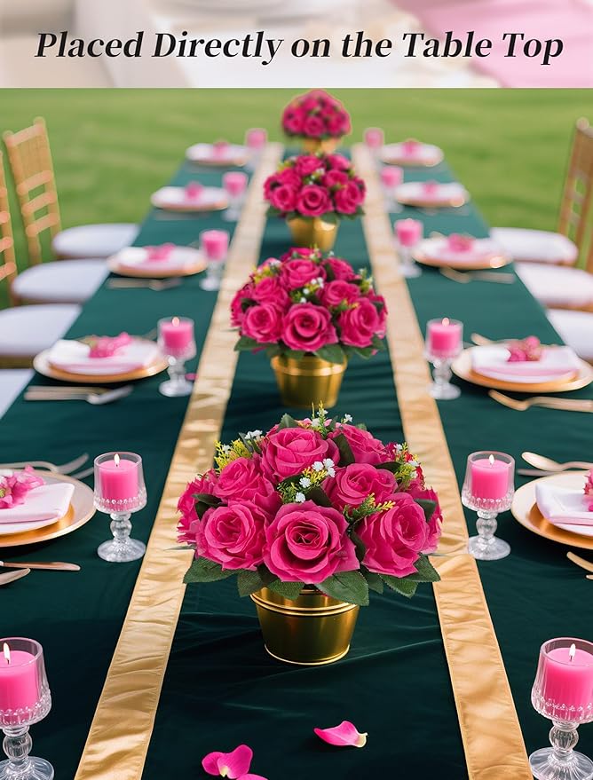 BLOSMON Hot Pink Flowers for Wedding: 10 Pcs Fakel Rose Balls for Table | Easy - Image 2