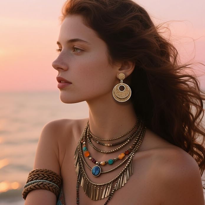 Raffia Hoop Earrings for Women - Boho Straw Wiker Dangle Drop Earrings for Summer Beach, Bohemian Trendy Rattan Jewelry