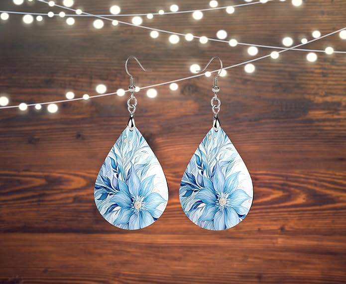 Teardrop Wood Earrings Light Weight Printed Image Dangle Jewelry, Fun and Funky Earrings