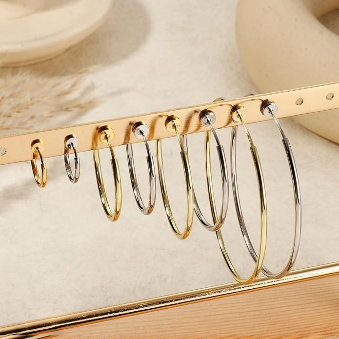 Magitaco 8 Pairs Clip On Hoop Earrings Stainless Steel Clip On Earrings for Women Fake Hoop Earring Spring Hoop Earring For Non-Pierced Ears