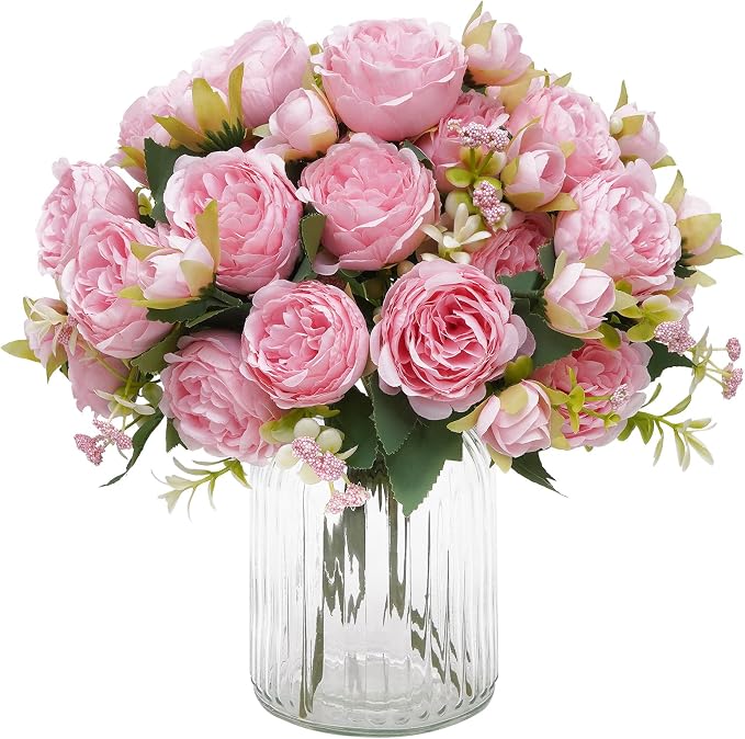 4 Packs Peonies Artificial Flowers, Light Pink Silk Artificial Peonies | Fake by MARTINEMALL