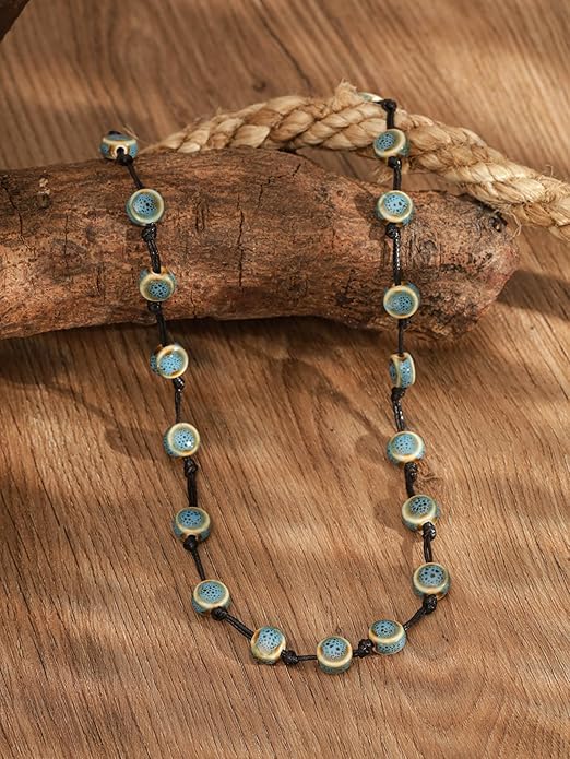 MINACHI Hippie Bohemian Colorful Ceramic Bead Long Strand Necklace, Boho Hippie Beach Summer Statement Jewelry Gift for Women