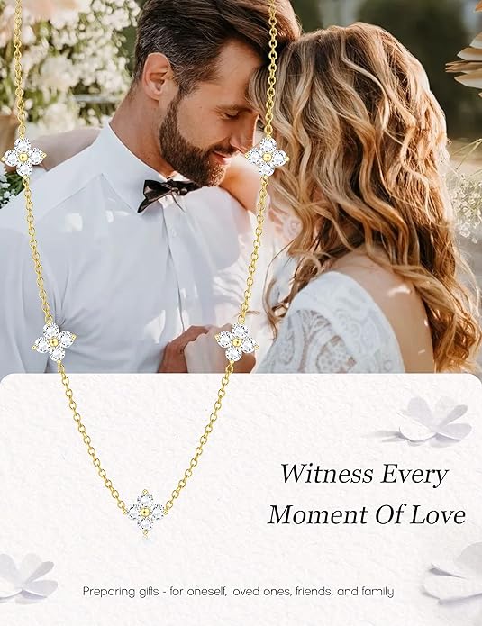 ORAZIO Dainty Silver Gold Jewelry Set for Women Trendy 14K Gold Plated CZ Flowers Pendant Choker Necklaces for Women Stud Earrings Clover Link Bracelets Stack Jewelry Gifts for Wedding Prom Brides