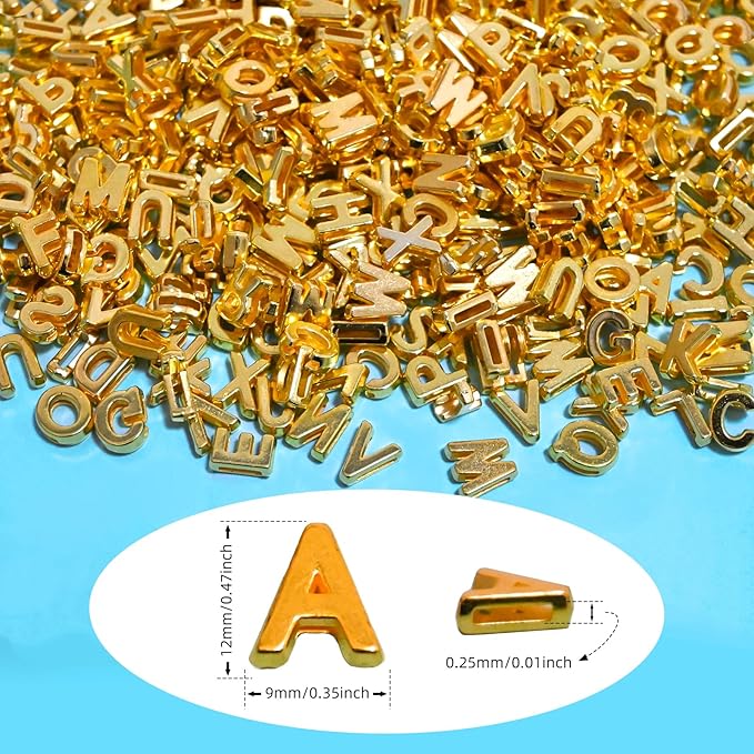 700+ Pieces 9x12mm Big Large Alphabet Letter Beads A-Z Mixed Plastic Shape Loose Beads for Jewelry Making Bracelets Necklaces Key Chains (Golden)