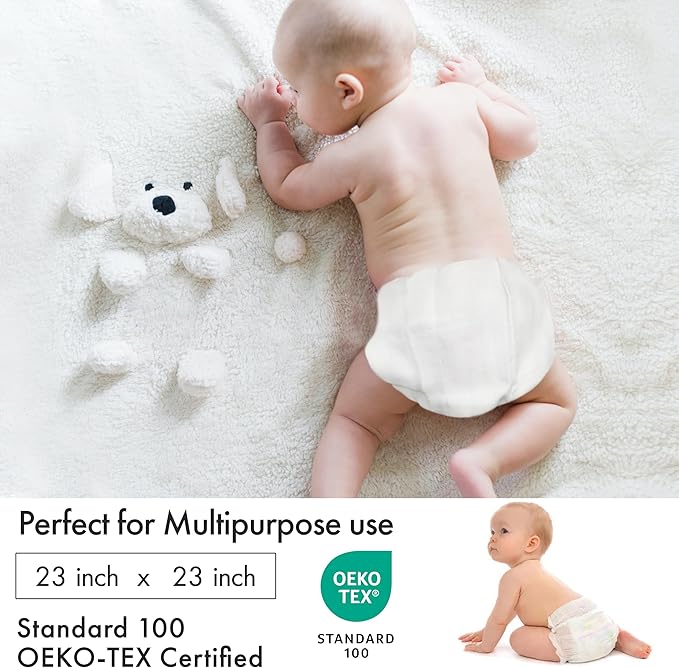 RUVANTI Unisex Birdseye Flat-Fold Cloth Diapers for Babies 15 Pack, 100% Cotton Reusable Diaper Inserts 23x23 Inches, White