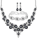 3/4 Pieces Women Jewelry Set Artificial Rhinestone Crystal Bride Statement Choker Necklace Tiara Crown Link Bangle Bracelet Teardrop Dangle Earrings Set