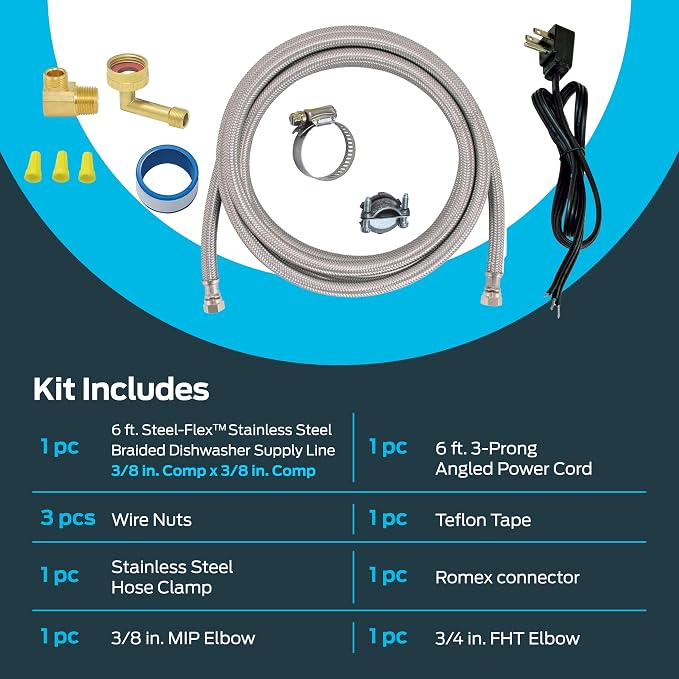 Eastman 6 Ft. Dishwasher Installation Kit, Braided Stainless Steel Supply Line - Image 3