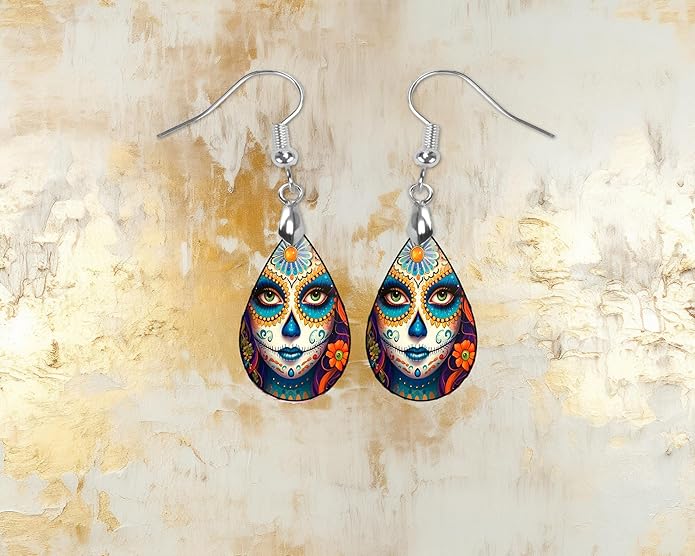 Teardrop Wood Earrings Light Weight Printed Image Dangle Jewelry, Fun and Funky Earrings