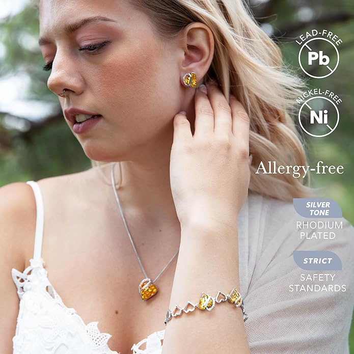 Leafael Infinity love Heart Birthstone Stud Earrings for Women, Valentine's Day Gifts for Mom, Wife, and Her, Silver Plated Birthday Jewelry