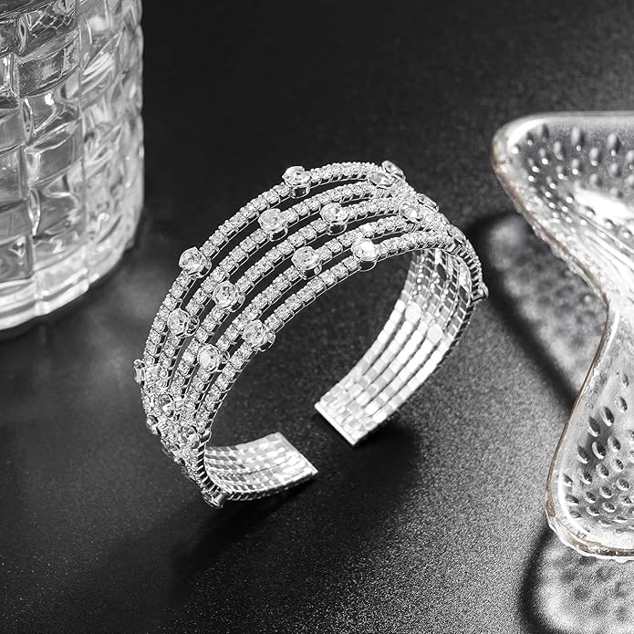 Suyi Rhinestone Bracelet Multilayer Gold Cuff Bracelet for Women Crystal Braidal Bracelets
