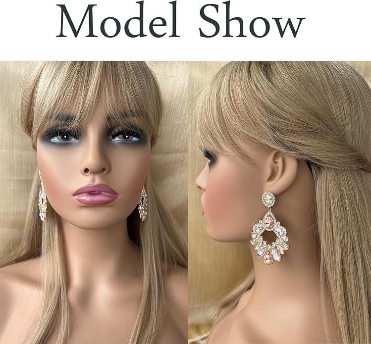 Fashion Rhinestone Statement Drop Dangle Earrings Large Colorful Crystal Chandelier Earrings for Women Bridal Wedding Party Prom
