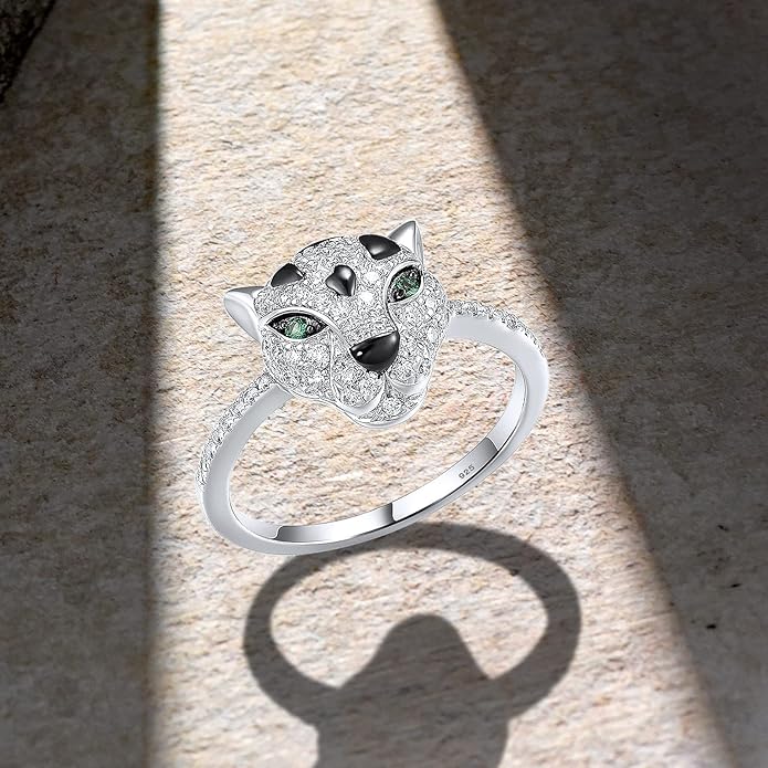Santuzza Panther Ring 925 Sterling Silver Leopard Rings Cubic Zirconia Green Spinel Jaguar Jewelry