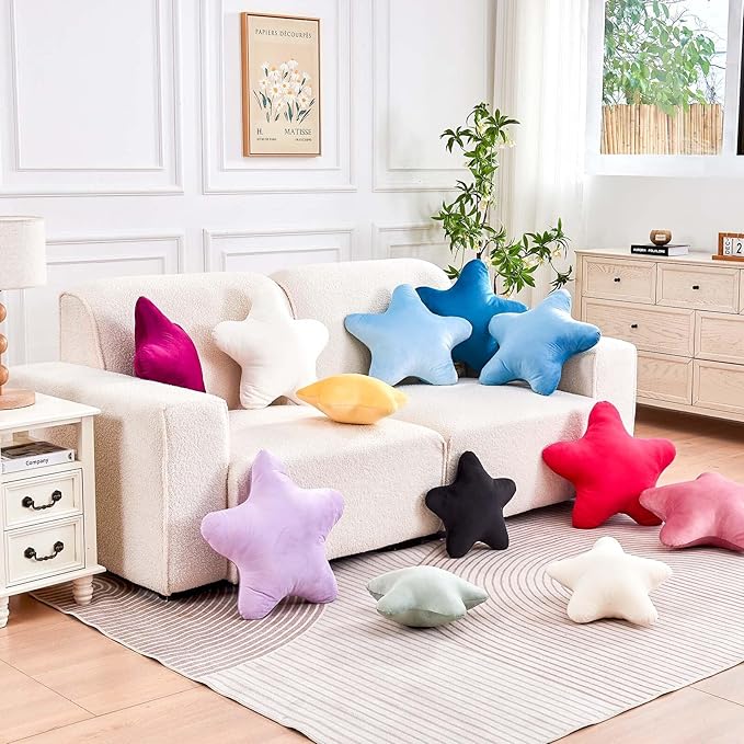 White Star Throw Pillow, Cute Star Pillow Room Decor, Soft 19.6" Star Shaped Decorative Throw Pillow for Bedroom, Star Plush Floor Cushions Pillows