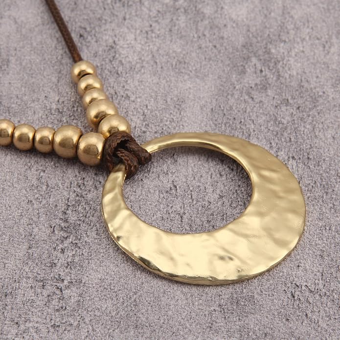 Women's Leather Long Necklace Bohemian Style Circle Retro Pendant Necklace Women's Jewelry