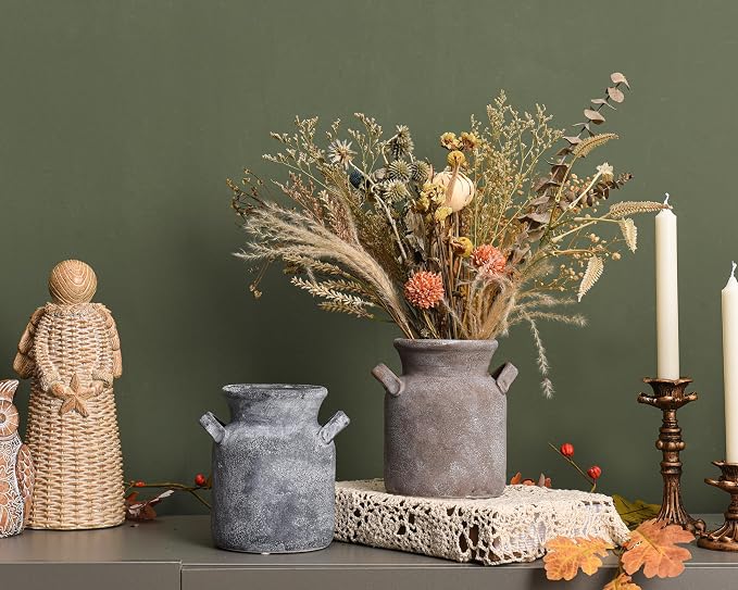 Quoowiit Ceramic Rustic Farmhouse Vase, Distressed Decorative Flower Vases - Image 4