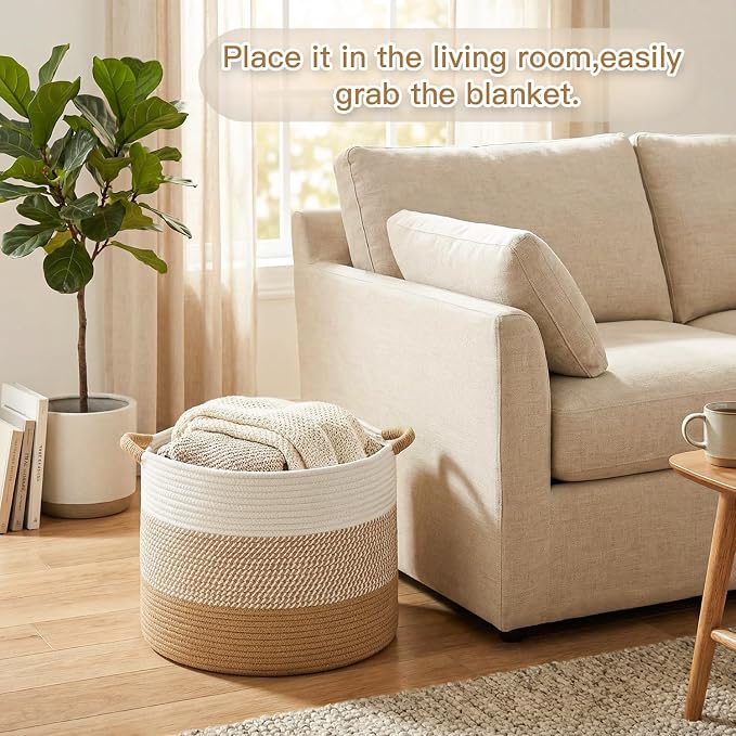 Artfeel 70L Large Cotton Rope Basket, Decorative Woven Blanket Storage - Image 2