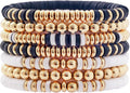 GOOJIDS Surfer Heishi Clay Bead Bracelets for Women Bohemian Stackable Gold Plated Beaded Stretch Bracelets Elastic Layering Friendship Bracelets Set Boho Jewelry