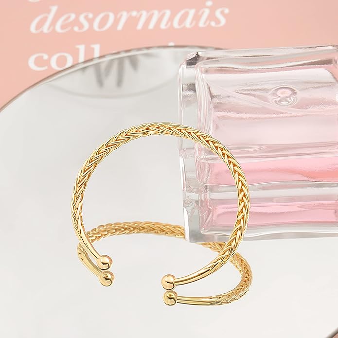 POTESSA 18K Gold Plated Cuff Bracelets Adjustable Dainty Bangle Handemade Jewelry for Women