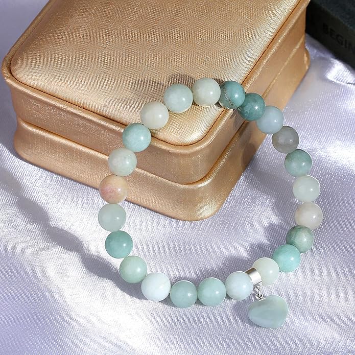 MAIBAOTA Healing Crystal Bracelet for Women, 8 mm Natural Gemstone Beaded Bracelet, Love Heart Bracelet Jewelry Gifts for Birthday Mothers Day Valentine's Day Anniversary