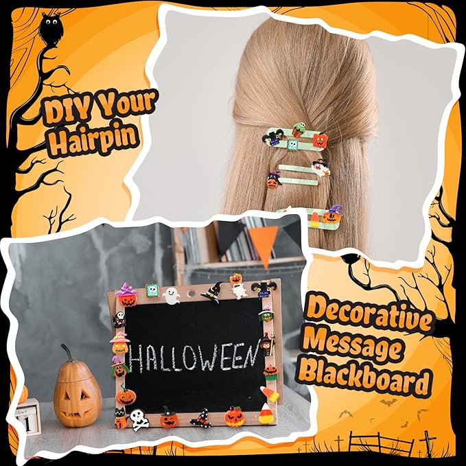 Giegxin 40pcs Halloween Resin Charms Halloween Decor Pumpkin Witch Hat Candy Corn Ghost Flatback Cabochon Accessories Cute Embellishment Bulk for Jewelry Cellphone Case Scrapbooking Headband DIY Craft