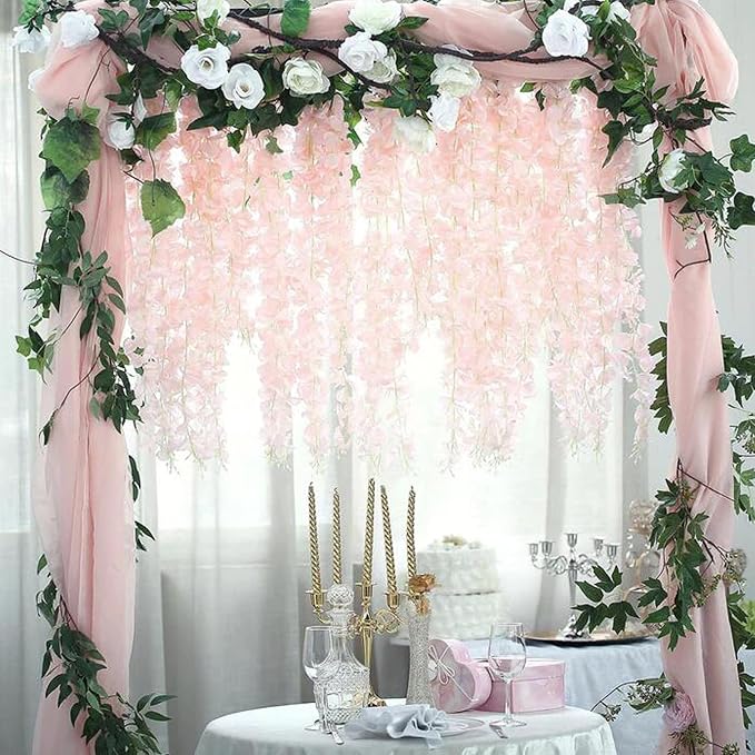 6pcs Artificial Wisteria Flowers 3.6 Feet/Piece Pink Dense Artificial Fake - Image 3