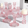 12Pcs Pink Candlestick Holders Set- 4" H Taper Candle Holders Bulk, Glass by DARJEN