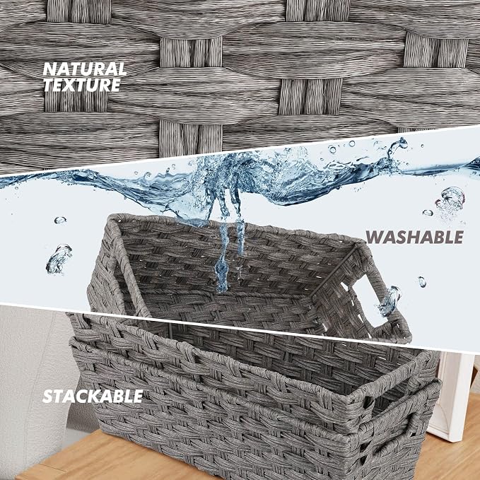 2-Pack Plastic Wicker Toilet Paper Baskets, 15.75"x6.75"x4.75", Toilet Tank - Image 3