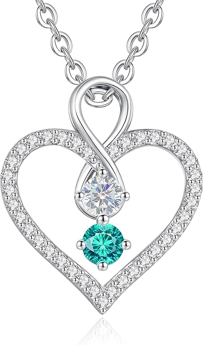 LOUISA SECRET Infinity Double Birthstone Necklace, 925 Sterling Silver Tiny Pendant Heart Necklace for Women Wife Her, Best Jewelry Gift Heart Jewelry Meaningful Gift for Valentine's Day, Christmas, Birthday Anniversary