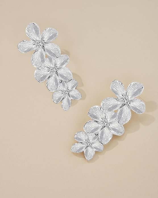 18K Gold Plated Large Chunky Flower Statement Earrings for Women by SNGIA, Summer Beach Floral Handmade Drop Jewelry, Maximalist Wedding Date Birthday Gift, Bold Exaggerated Textured Dangle Trendy Ribbed Jewelry, 18K Gold Plated Chandelier Fashion Acce...