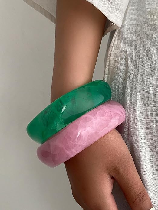 ALEXTINA 3Pcs Acrylic Resin Bangles for Women, Wide Resin Bracelets Chunky Cuff Bracelets Set Stackable Bracelets, Summer Vacation Jewelry Gift for Women