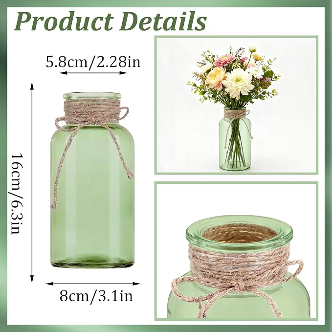 3 Pack Mason Jar Vases for Centerpieces, Wide Mouth Mason Jars - Image 2