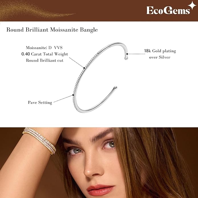 EcoGems Lab Grown Gemstone & Moissanite Bracelets – 14K White or Yellow Gold Plated Sterling Silver – Featuring Lab Grown Diamonds, Emeralds, Paraiba, Sapphire & Pearls – Sustainable Luxury Gift with Gift Box