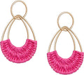 Raffia Hoop Earrings for Women Fun Boho Summer Beach Earrings Lightweight Handmade Straw Wicker Rattan Dangle Earrings Statement Geometric Round Drop Earrings