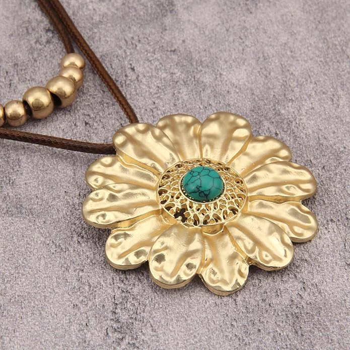 Boho Necklaces for Women Chunky Circle Necklace Layered Boho Circle Leather Choker Necklace Long Vintage Necklaces Bohemian Jewlery Gifts