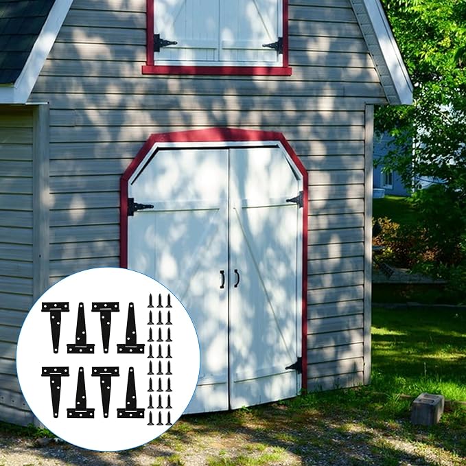8 Pack 4 Inch T Strap Hinges Heavy Duty Black Outdoor Tee Hinge | Shed Door - Image 4