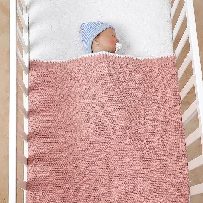 Neiwech Baby Blanket Knit Cozy Soft Lightweight Crib Stroller Nursery Receiving Swaddling Blankets for Newborn Infants Boys Girls Pink 30x40 Inch